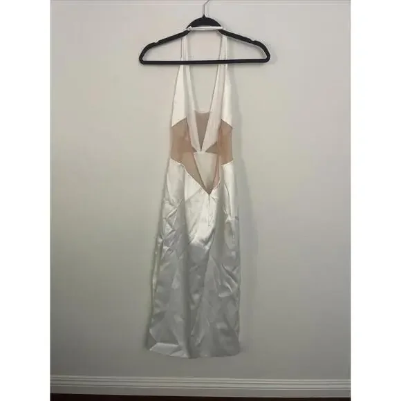 Revolve NBD Eliana Sateen Midi Dress White open back halter SIZE S MSRP  $248 - joarbit.com